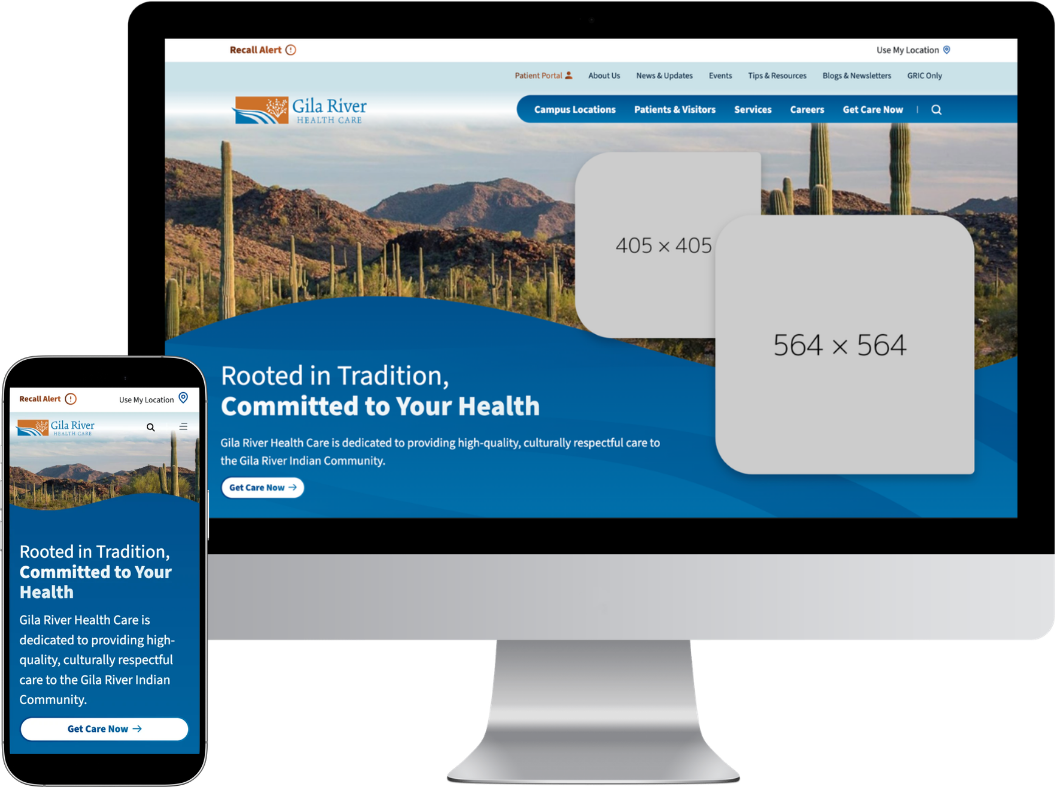 Desktop and mobile mockups of Gila River Health Care site